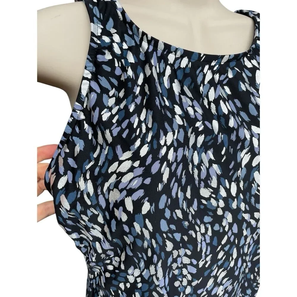 One Piece Swimsuit Sz 14 High Neck Tummy Control Shimmer Print Black Blue Resort